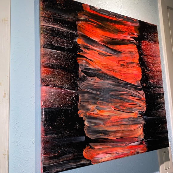 Hand painted 20x20 abstract Acrylic fluid art canvas painting neon and black - Picture 4 of 12